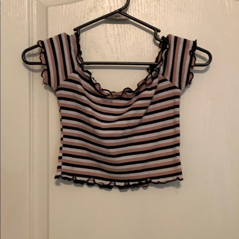 Crop top ruffle stripe shirt